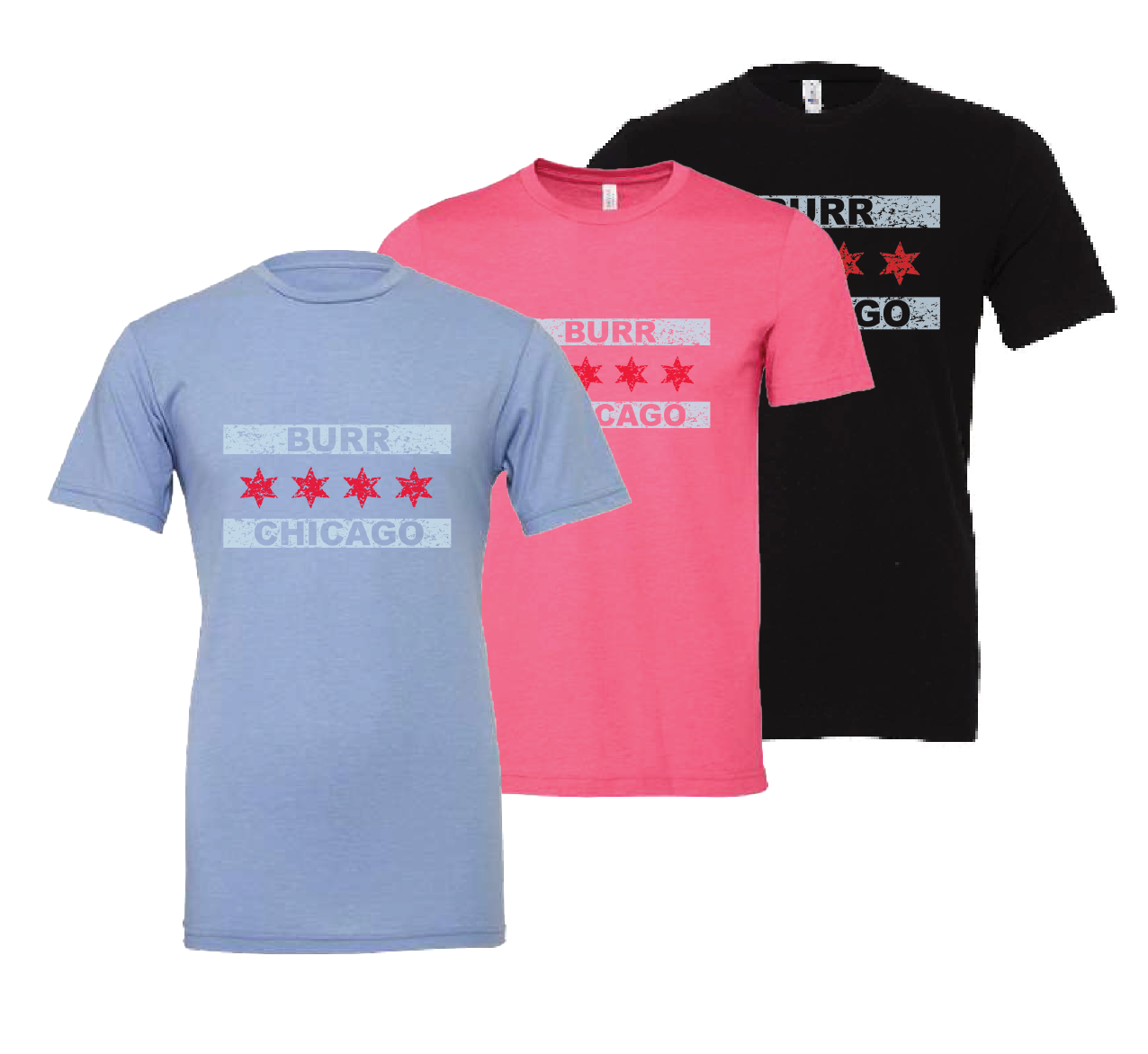 Burr Chicago Flag Adult Unisex T-shirt, Chicago Blue