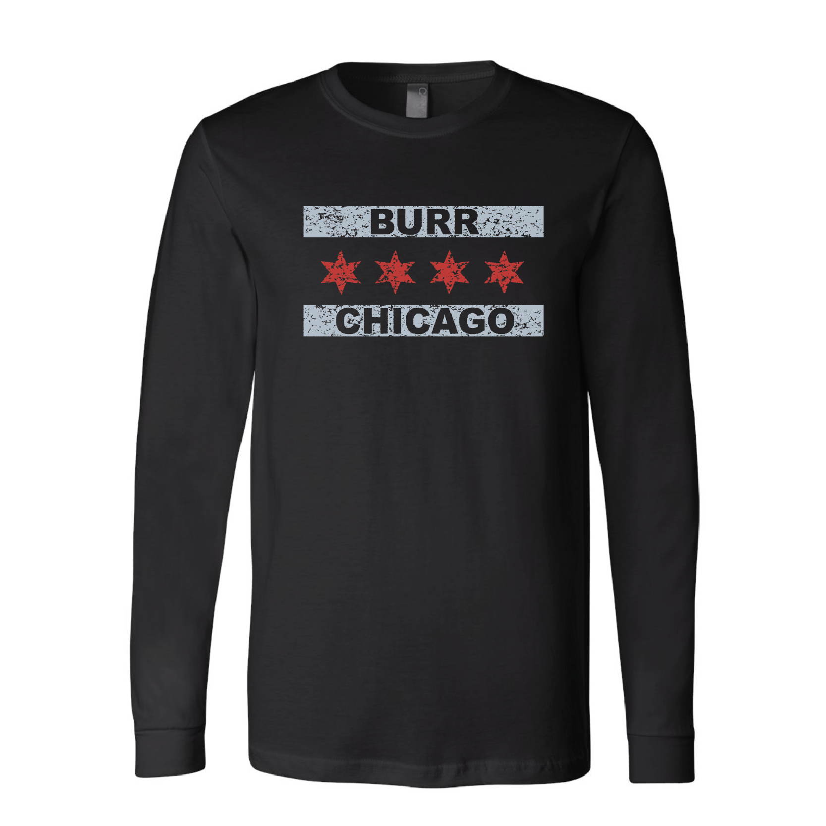 Burr Chicago Flag Adult Long-Sleeve T, Black