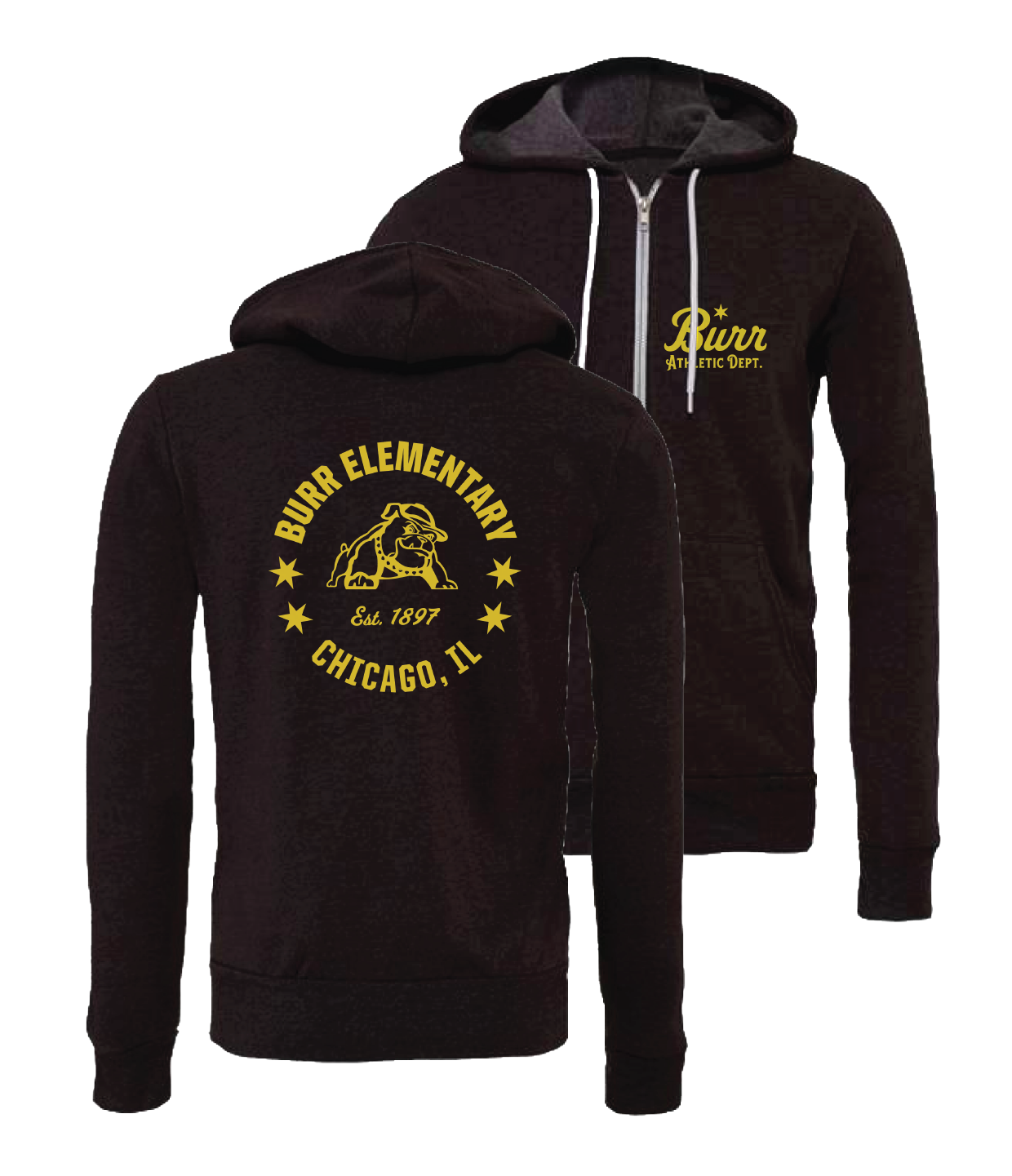Adult Burr Athletic Dept. Zip Hoodie, Charcoal with gold