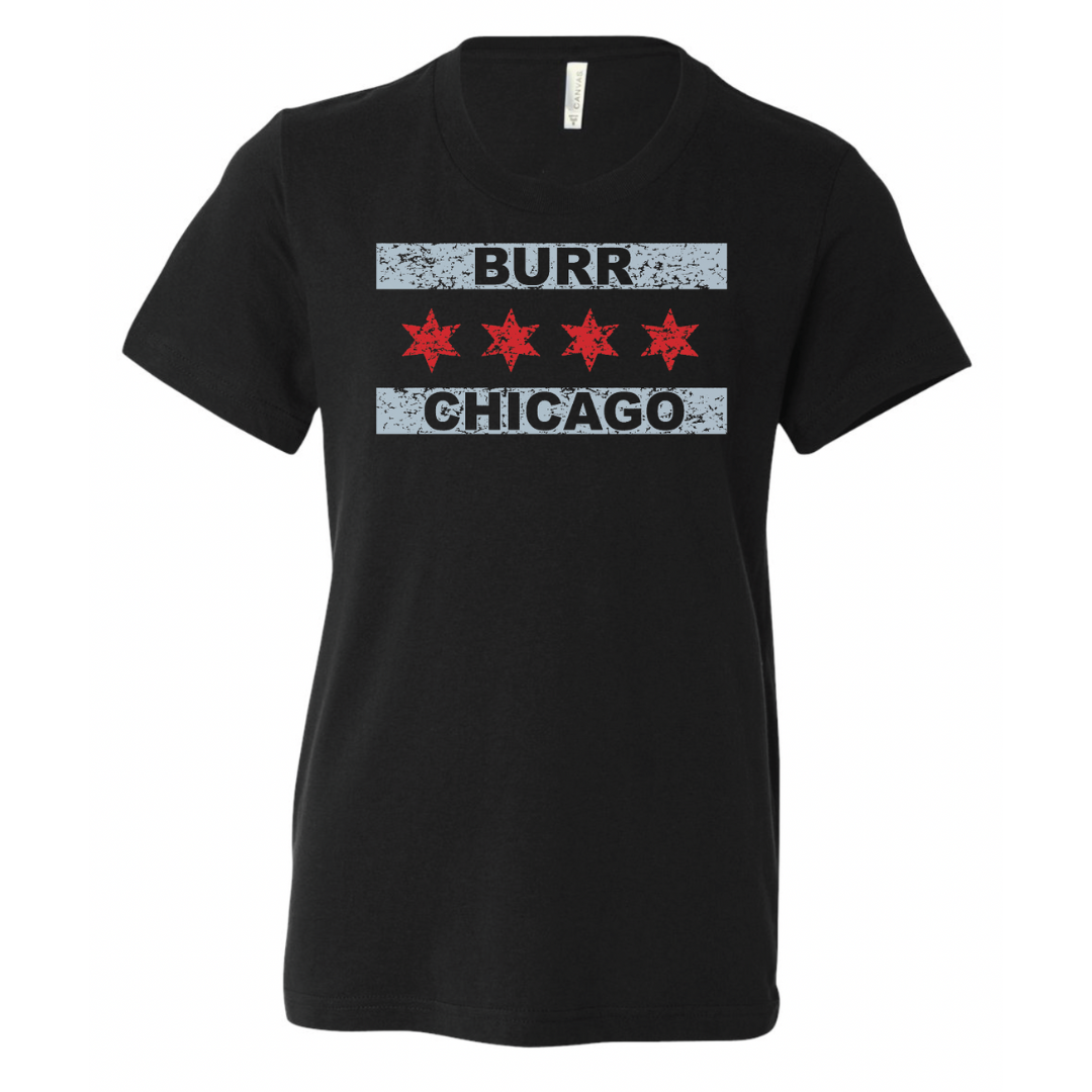 Burr Chicago Flag Kids T-Shirt, Black