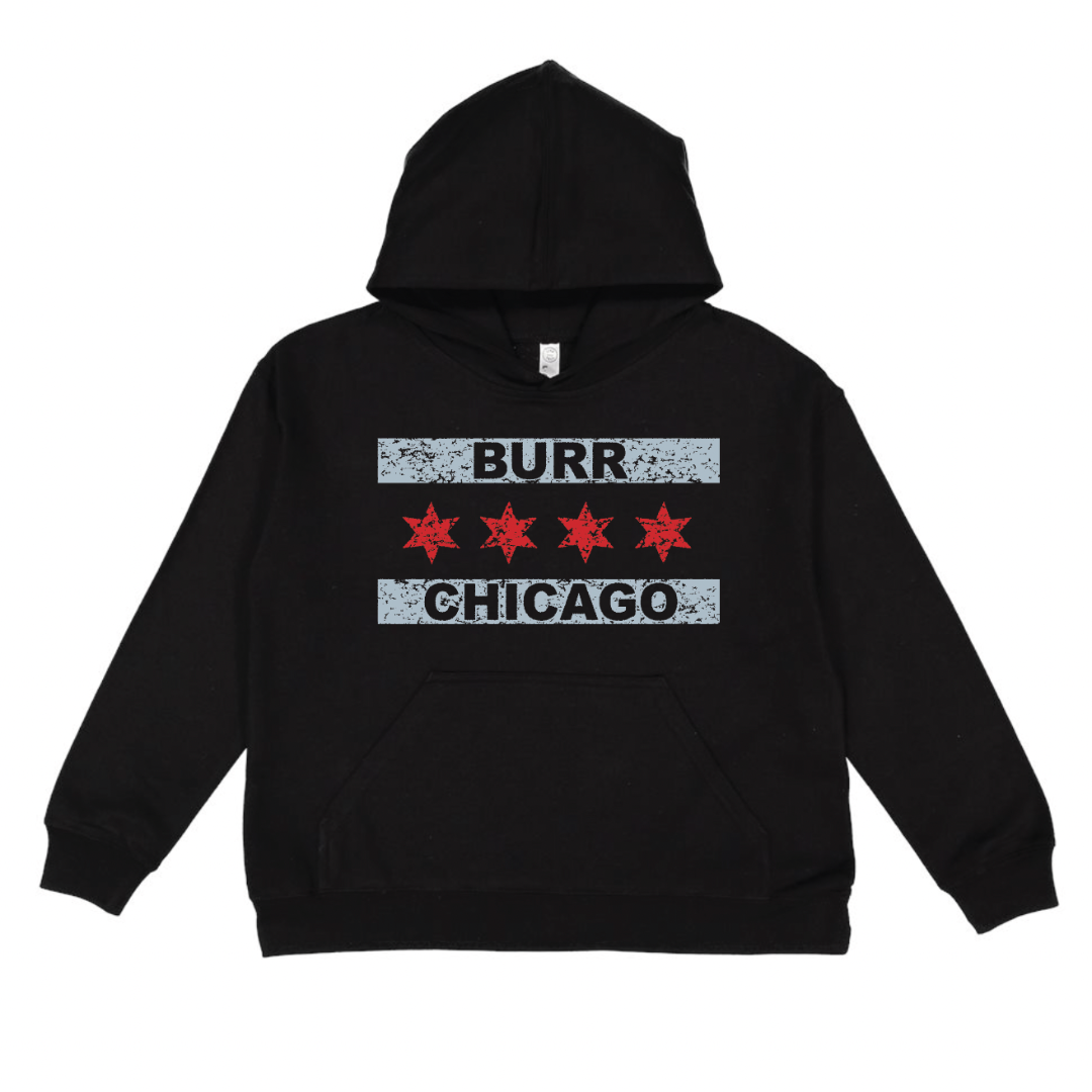 Kids Burr Chicago Flag Pullover Hoodie, Black