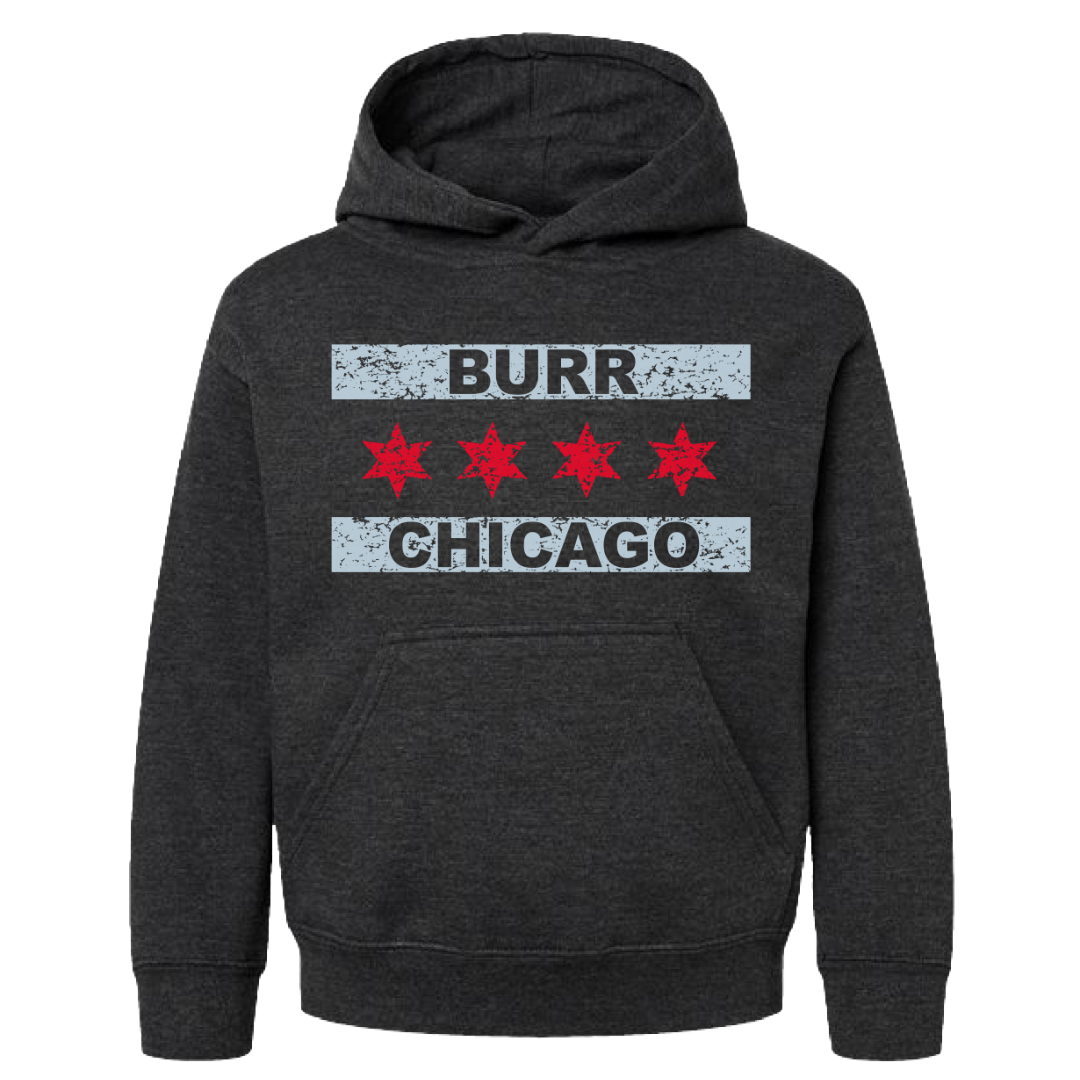 Kids Burr Chicago Flag Hooded Sweatshirt, Charcoal